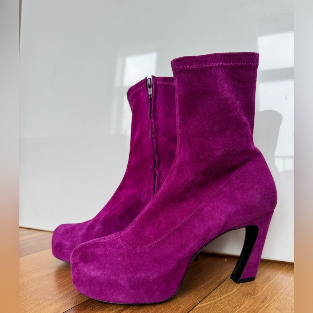 KHAITE suede leather Purple Women's Ankle sock stretch Boots heels size 7